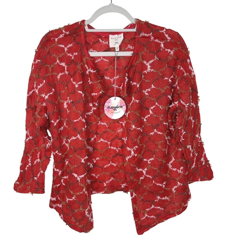 Hayden Girls Red Honeycomb Open Front Cardigan Sweater‎ G6096 Size 11/12 NWT